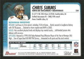 2003 Bowman #250 Chris Simms Back