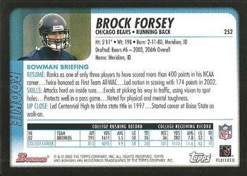 2003 Bowman #252 Brock Forsey Back