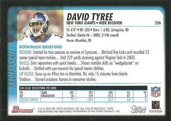 2003 Bowman #256 David Tyree Back