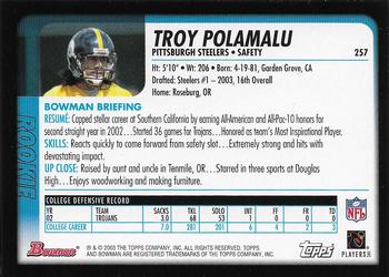2003 Bowman #257 Troy Polamalu Back