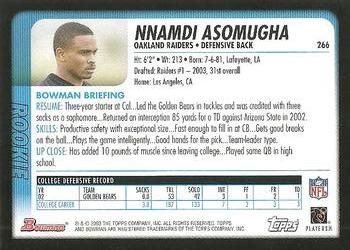 2003 Bowman #266 Nnamdi Asomugha Back