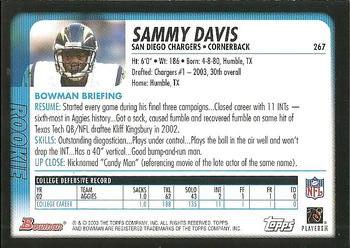 2003 Bowman #267 Sammy Davis Back