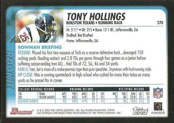 2003 Bowman #270 Tony Hollings Back