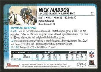 2003 Bowman #271 Nick Maddox Back