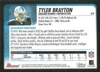 2003 Bowman #275 Tyler Brayton Back