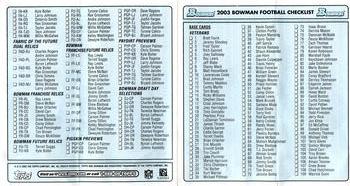 2003 Bowman #NNO Checklist Front