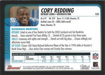 2003 Bowman #133 Cory Redding Back