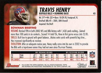 2003 Bowman #45 Travis Henry Back
