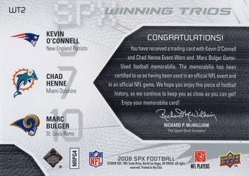 2008 SPx - Winning Trios 25 #WT2 Marc Bulger / Chad Henne / Kevin O'Connell Back
