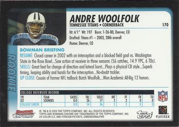 2003 Bowman Chrome #170 Andre Woolfolk Back