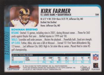 2003 Bowman Chrome #184 Kirk Farmer Back