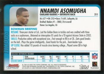 2003 Bowman Chrome #211 Nnamdi Asomugha Back