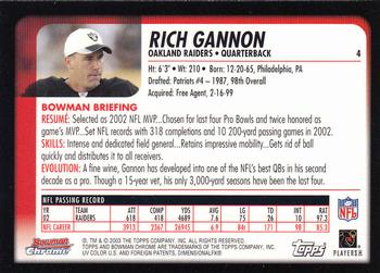 2003 Bowman Chrome #4 Rich Gannon Back