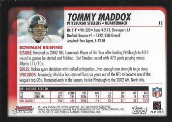 2003 Bowman Chrome #12 Tommy Maddox Back