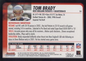 2003 Bowman Chrome #14 Tom Brady Back