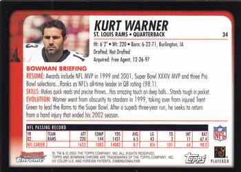 2003 Bowman Chrome #34 Kurt Warner Back