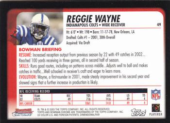 2003 Bowman Chrome #49 Reggie Wayne Back
