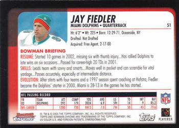 2003 Bowman Chrome #51 Jay Fiedler Back