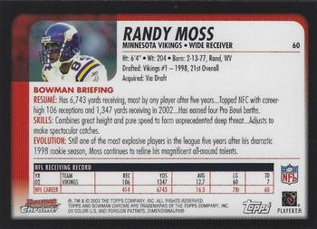 2003 Bowman Chrome #60 Randy Moss Back