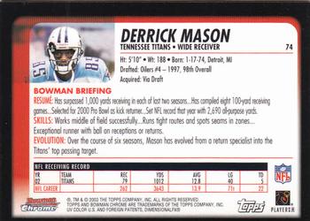 2003 Bowman Chrome #74 Derrick Mason Back