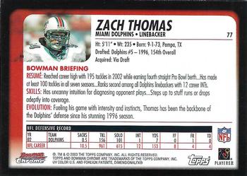 2003 Bowman Chrome #77 Zach Thomas Back