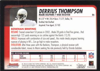 2003 Bowman Chrome #86 Derrius Thompson Back