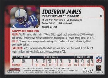 2003 Bowman Chrome #87 Edgerrin James Back