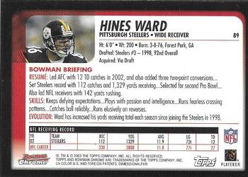 2003 Bowman Chrome #89 Hines Ward Back