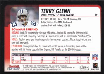 2003 Bowman Chrome #101 Terry Glenn Back