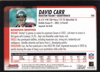 2003 Bowman Chrome #103 David Carr Back
