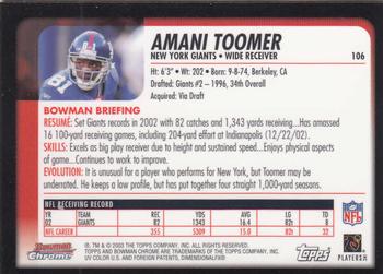 2003 Bowman Chrome #106 Amani Toomer Back