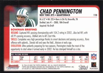 2003 Bowman Chrome #110 Chad Pennington Back
