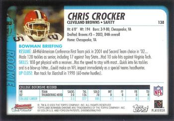 2003 Bowman Chrome #138 Chris Crocker Back
