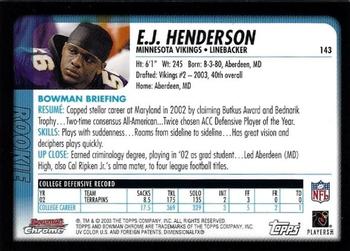 2003 Bowman Chrome #143 E.J. Henderson Back