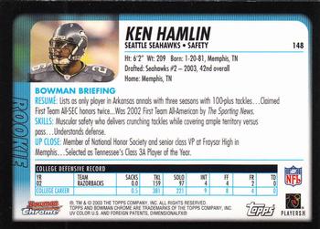2003 Bowman Chrome #148 Ken Hamlin Back