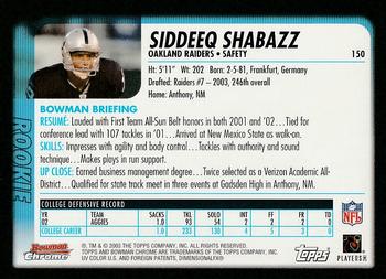 2003 Bowman Chrome #150 Siddeeq Shabazz Back