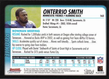 2003 Bowman Chrome #163 Onterrio Smith Back