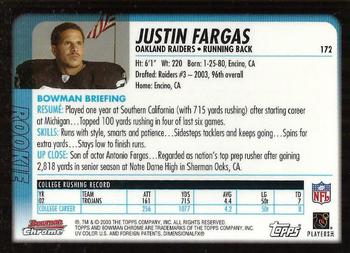 2003 Bowman Chrome #172 Justin Fargas Back
