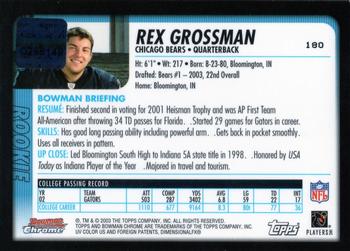2003 Bowman Chrome #180AU Rex Grossman Back