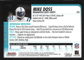 2003 Bowman Chrome #193 Mike Doss Back
