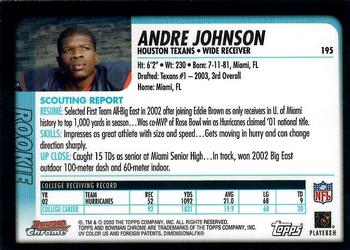2003 Bowman Chrome #195 Andre Johnson Back