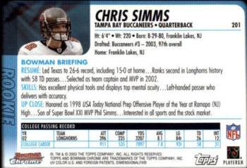 2003 Bowman Chrome #201 Chris Simms Back