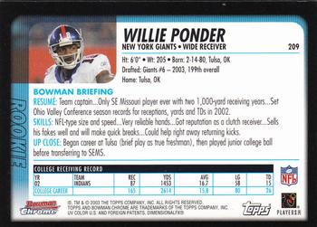2003 Bowman Chrome #209 Willie Ponder Back