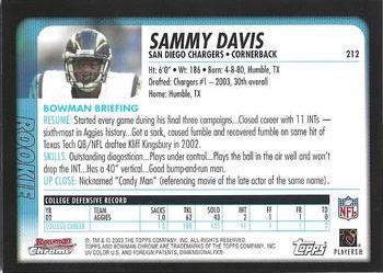 2003 Bowman Chrome #212 Sammy Davis Back