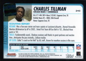 2003 Bowman Chrome #240 Charles Tillman Back