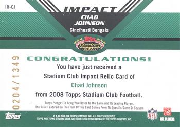 2008 Stadium Club - Impact Relics #IR-CJ Chad Johnson Back