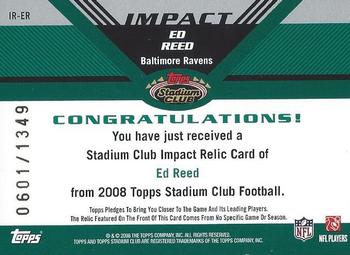 2008 Stadium Club - Impact Relics #IR-ER Ed Reed Back