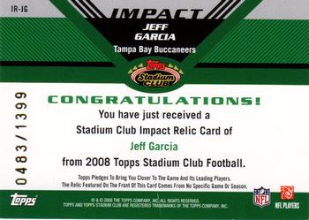2008 Stadium Club - Impact Relics #IR-JG Jeff Garcia Back
