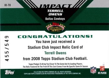 2008 Stadium Club - Impact Relics #IR-TO Terrell Owens Back