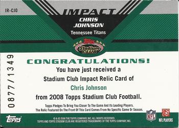 2008 Stadium Club - Impact Relics #IR-CJO Chris Johnson Back